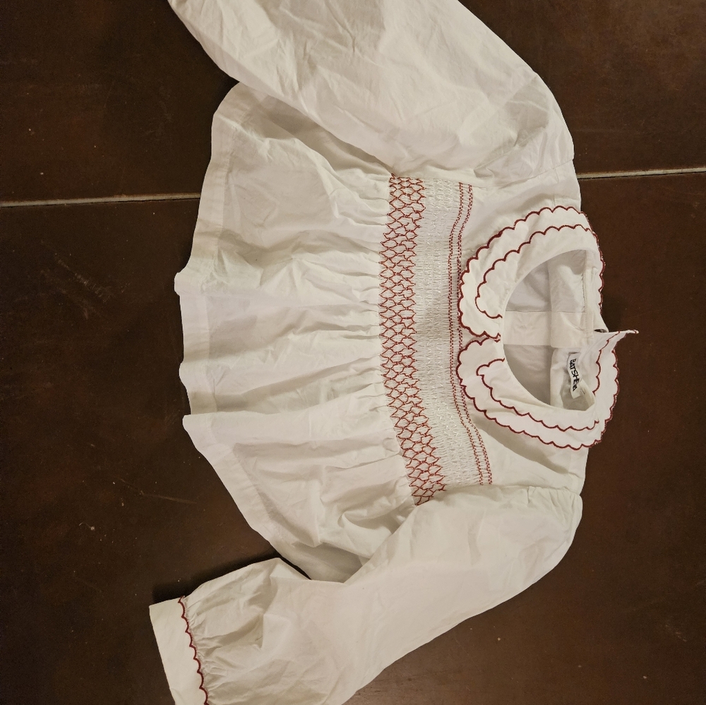 Nwot Batsheva Fresh Cotton Smocked Embroidery Boho Cropped Top 6 S - Picture 9 of 11